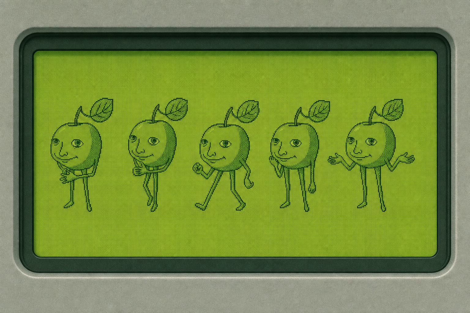 A strip of five MANple poses cycling through a walk, mid frame